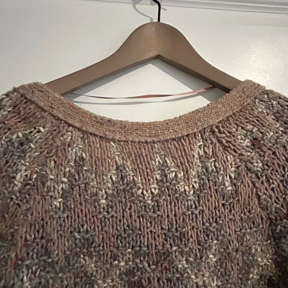 Free People Chunky Knit Sweater Gray Tan Size S - Picture 9 of 15